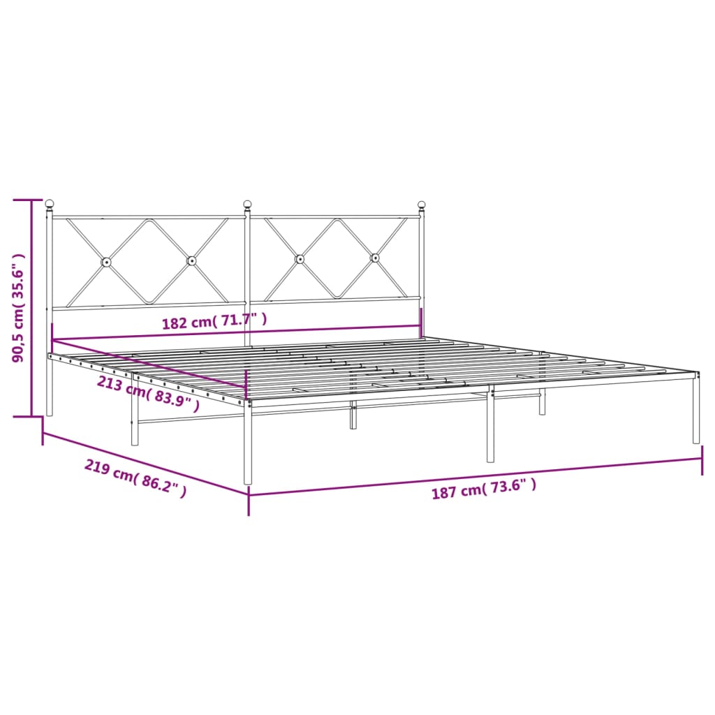 Metalni okvir za krevet s uzglavljem crni 183x213 cm