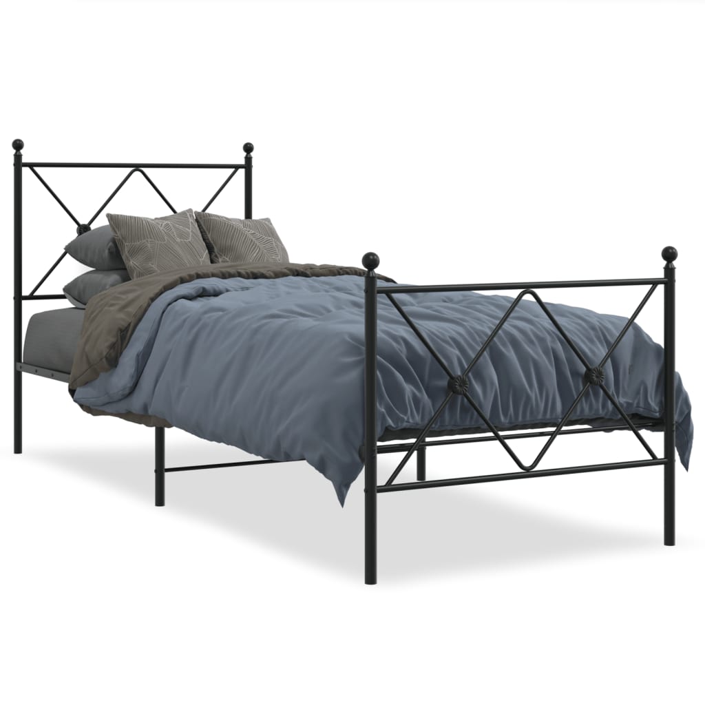 Metalni okvir kreveta uzglavlje i podnožje crni 80x200 cm