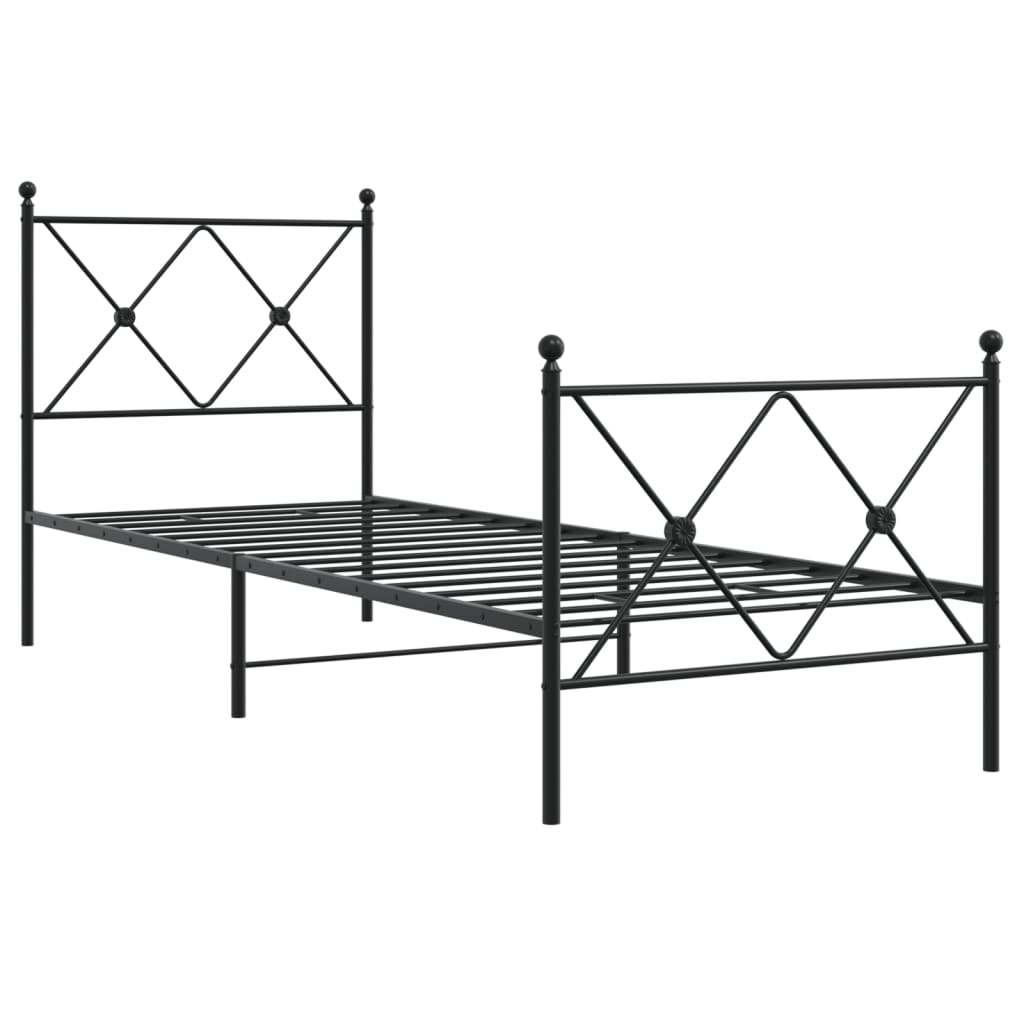 Metalni okvir kreveta uzglavlje i podnožje crni 80x200 cm
