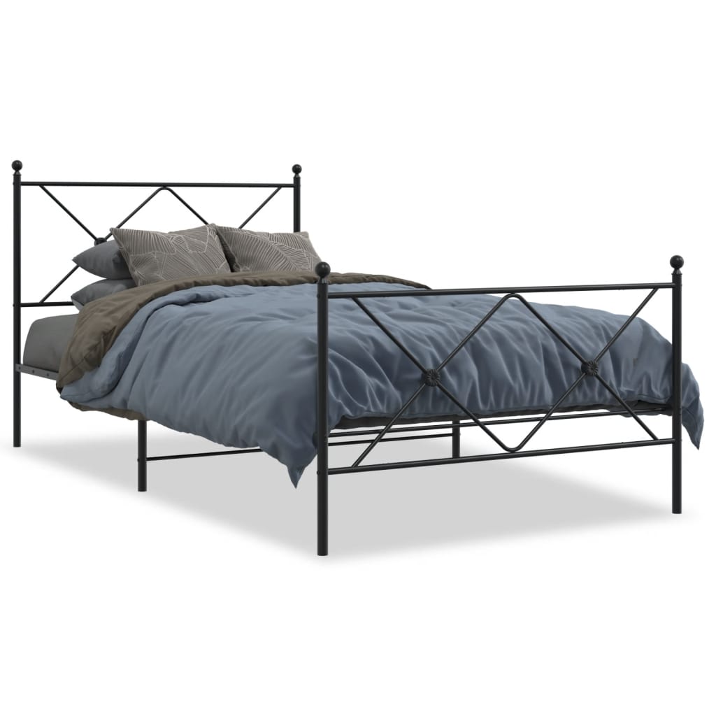 Metalni okvir kreveta uzglavlje i podnožje crni 100x190 cm