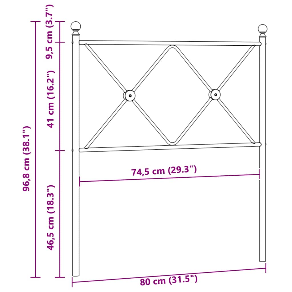 Metalno zamjensko uzglavlje crno 75 cm