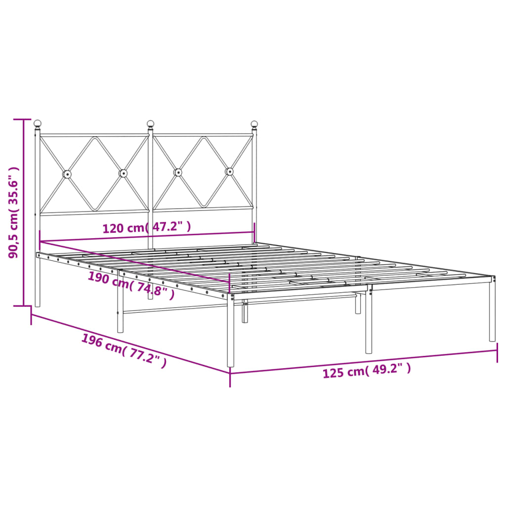 Metalni okvir za krevet s uzglavljem bijeli 120 x 190 cm
