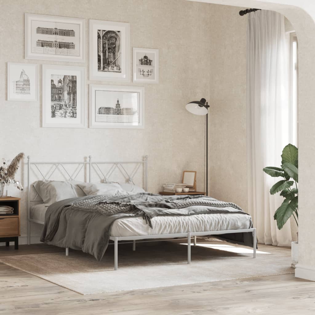 Metalni okvir za krevet s uzglavljem bijeli 135x190 cm
