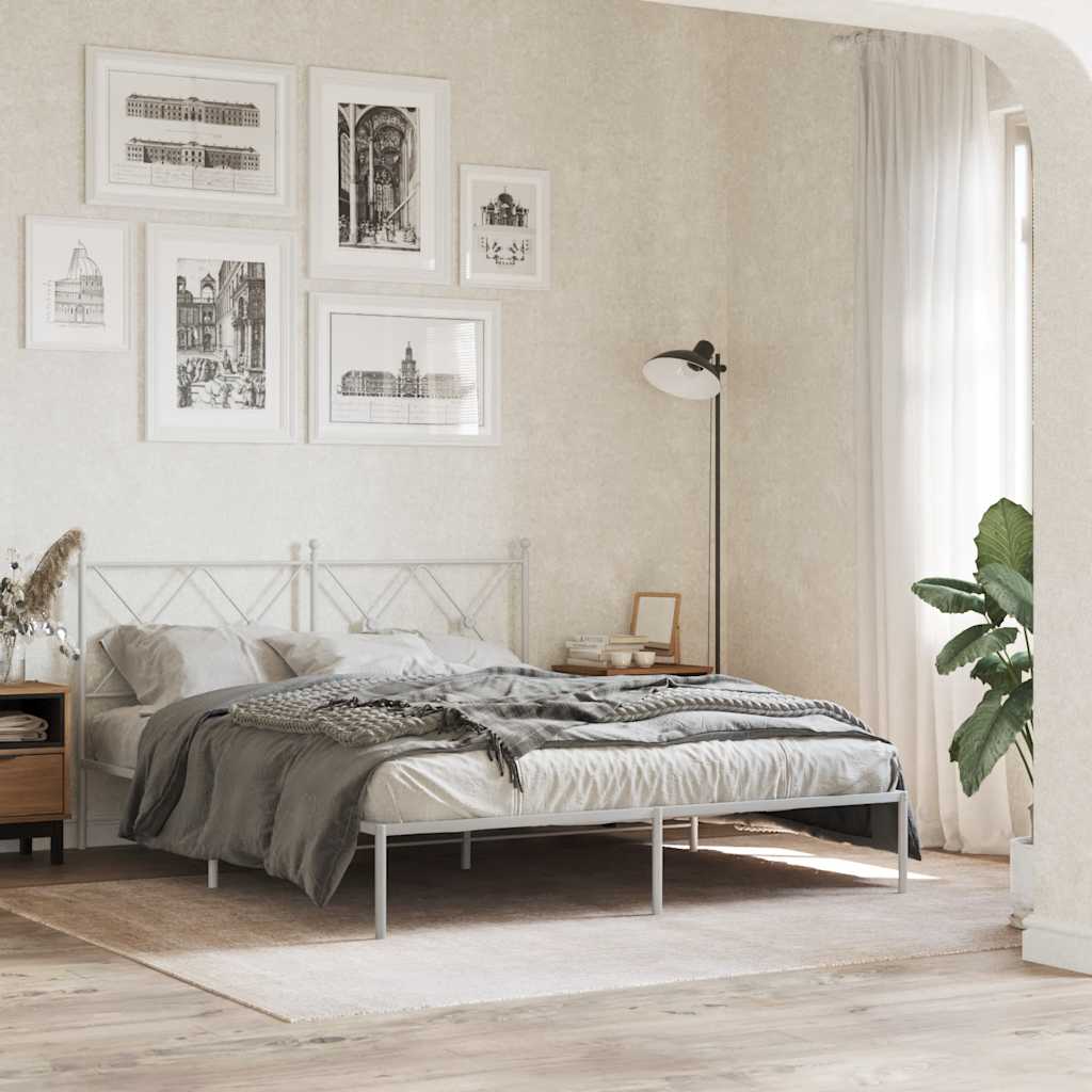 Metalni okvir za krevet s uzglavljem bijeli 150x200 cm