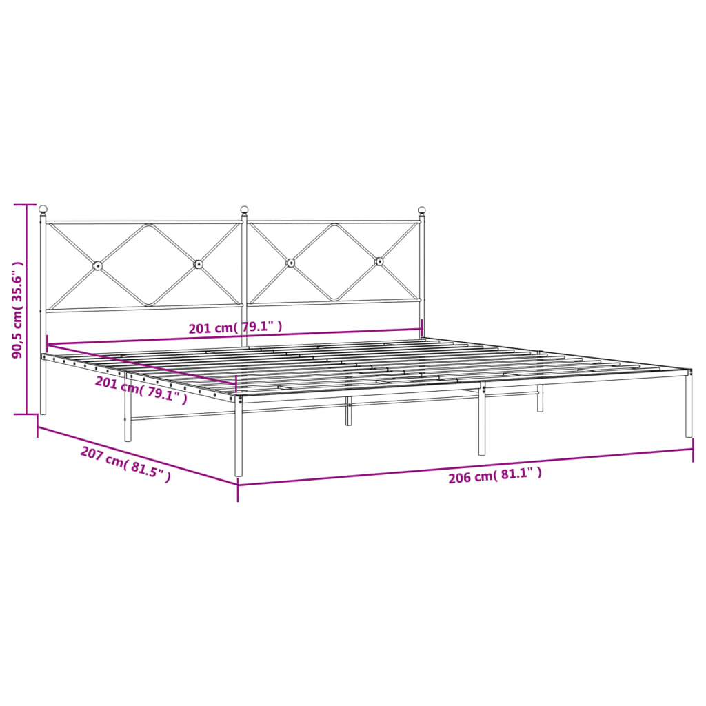 Metalni okvir za krevet s uzglavljem bijeli 200x200 cm