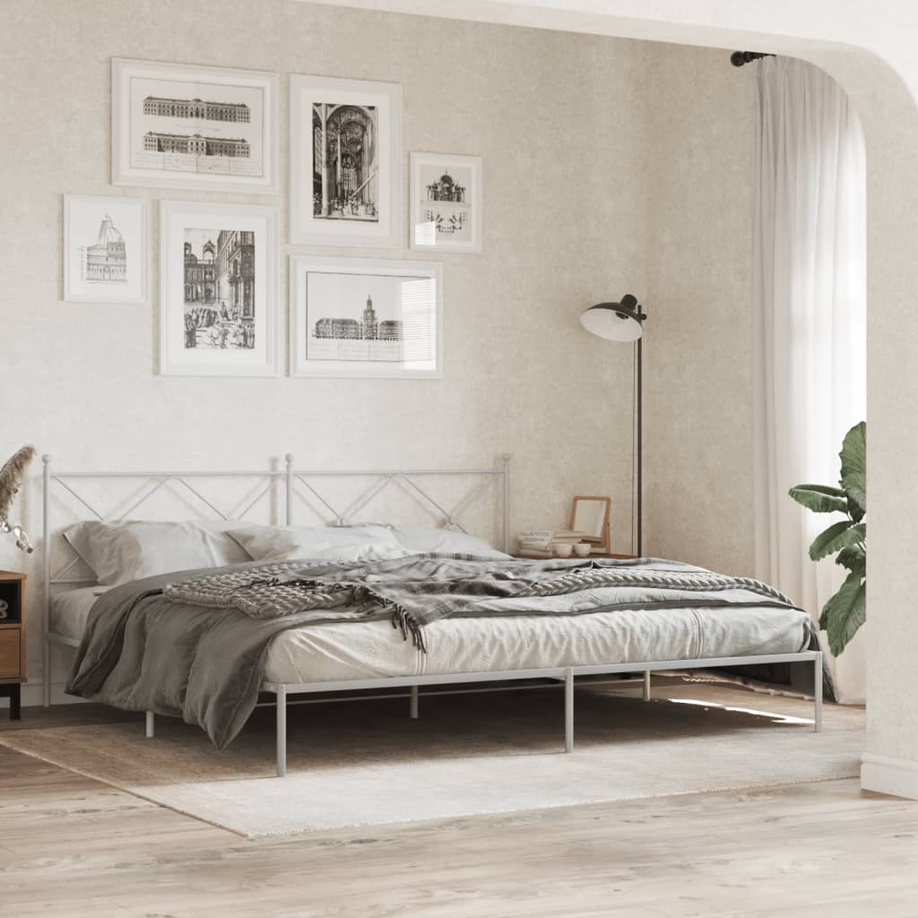 Metalni okvir za krevet s uzglavljem bijeli 200x200 cm
