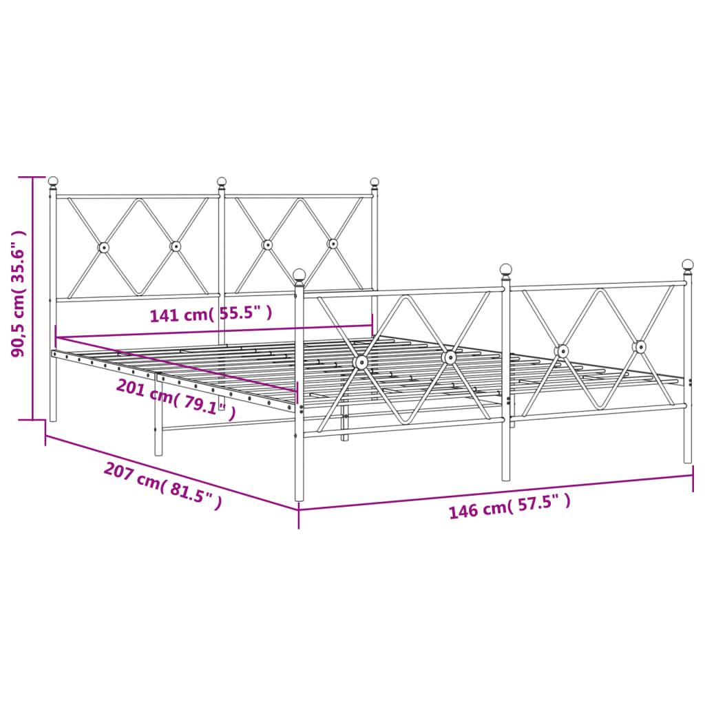 Metalni okvir kreveta uzglavlje i podnožje bijeli 140x200 cm