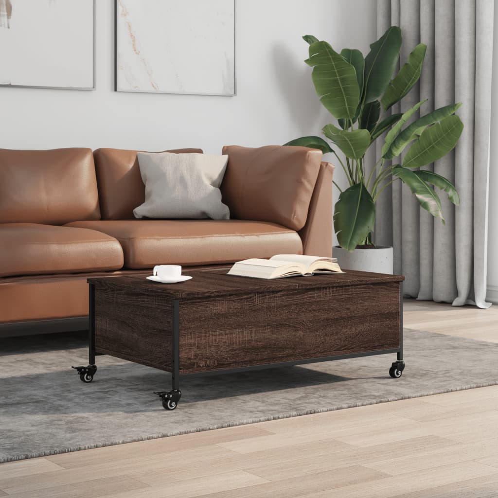 Stolić za kavu s kotačima smeđa boja hrasta 91x55x34 cm drveni