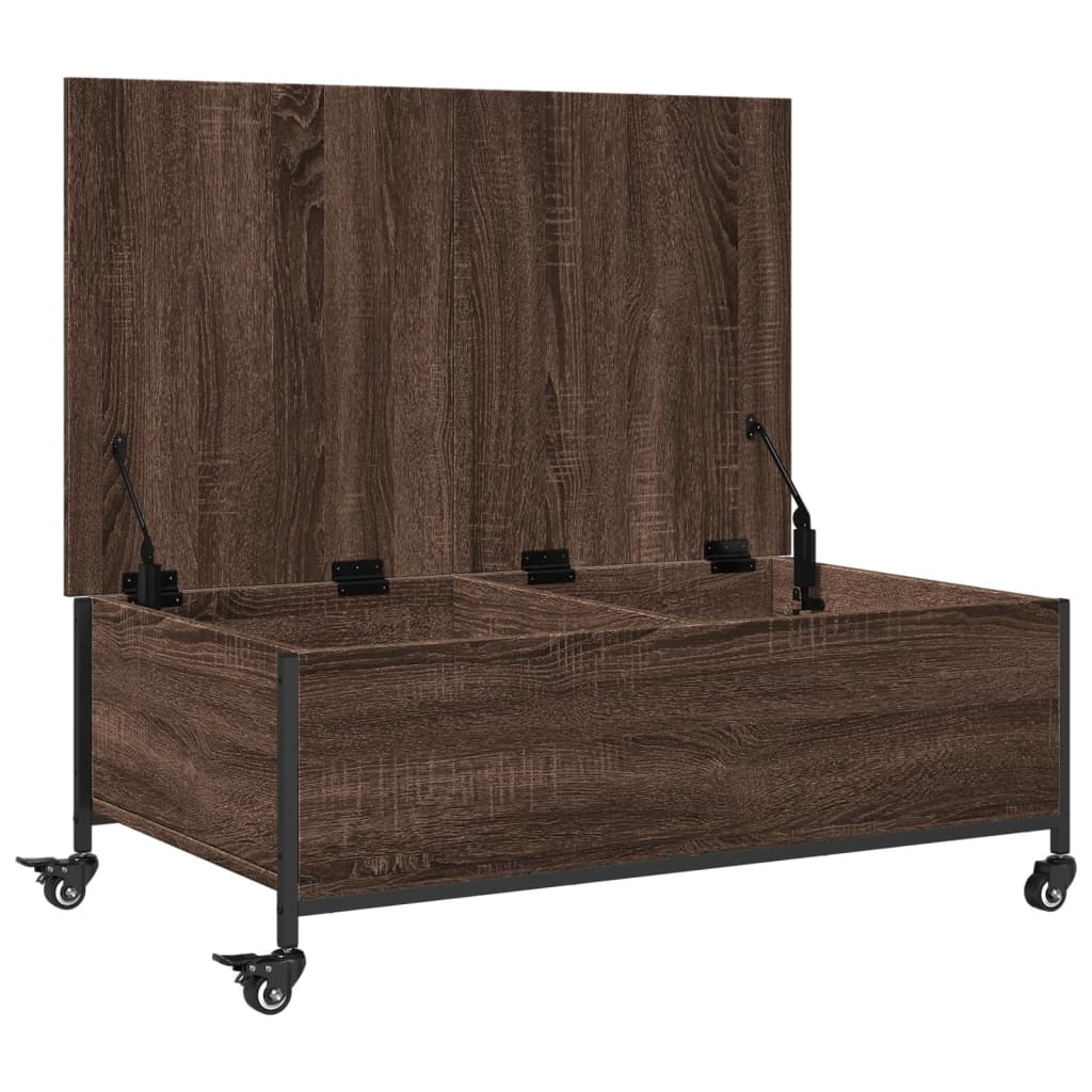 Stolić za kavu s kotačima smeđa boja hrasta 91x55x34 cm drveni