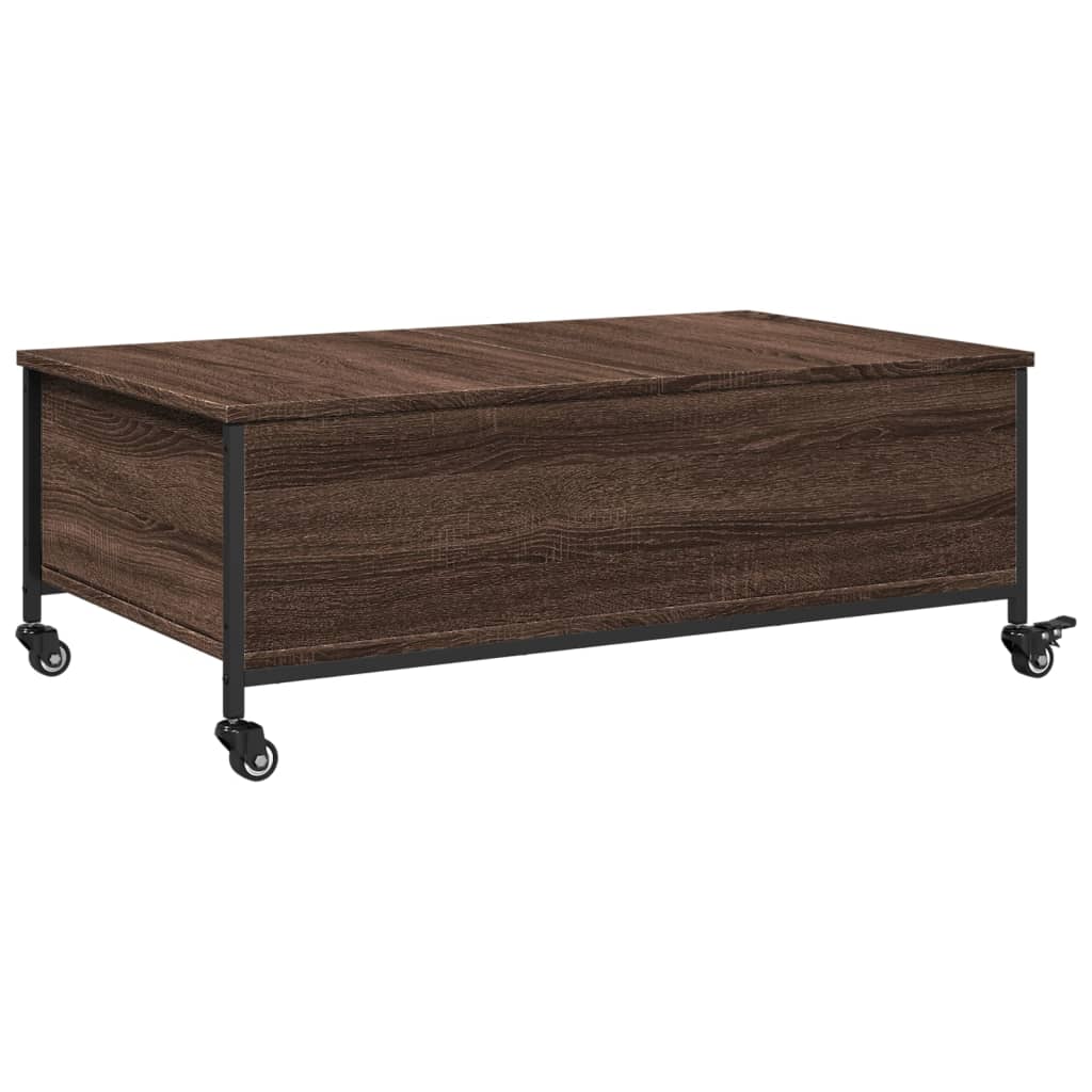 Stolić za kavu s kotačima smeđa boja hrasta 91x55x34 cm drveni