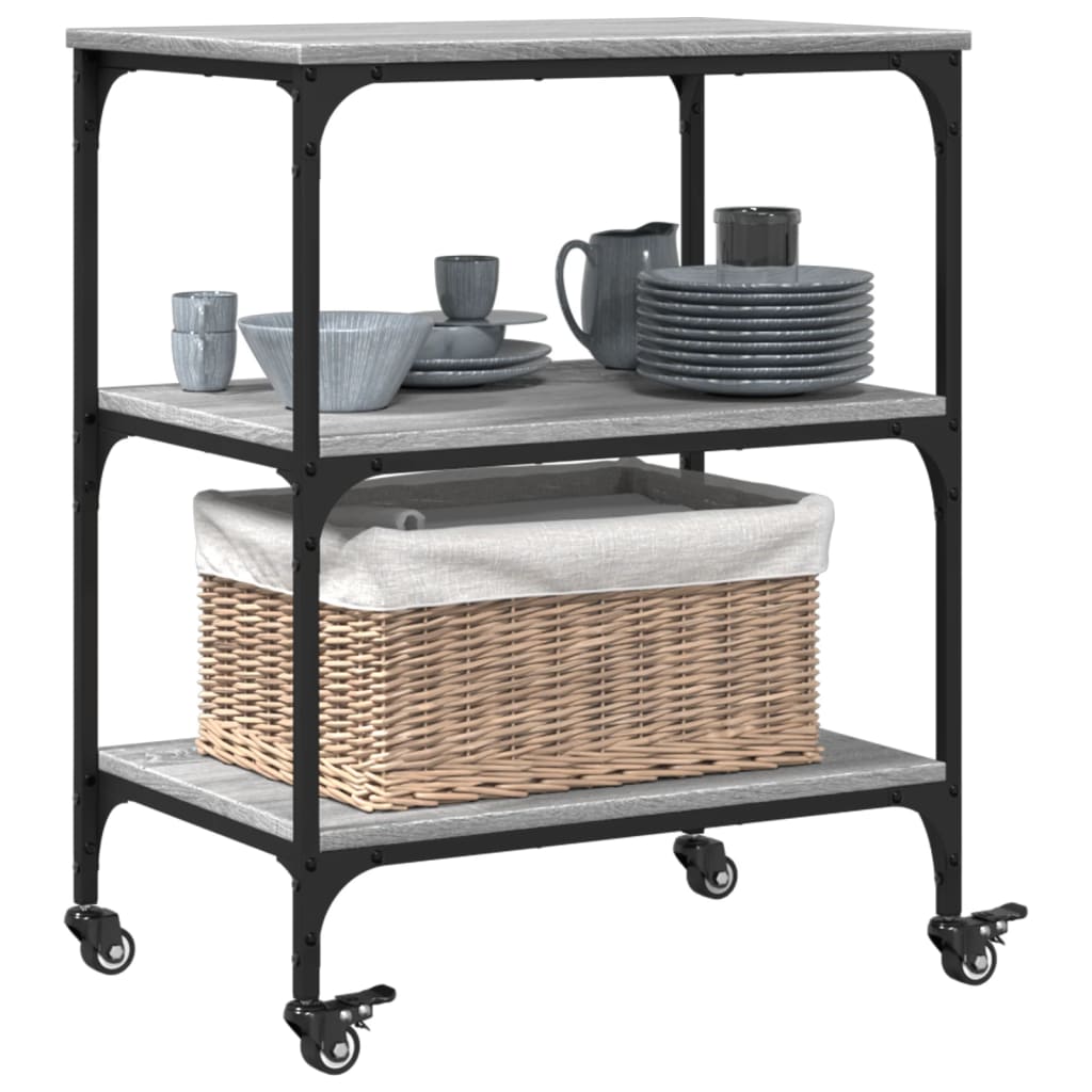 Kuhinjska kolica siva boja hrasta 60x41x76 cm konstruirano drvo