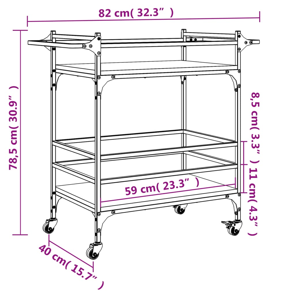 Kuhinjska kolica crna 82 x 40 x 78,5 cm od konstruiranog drva