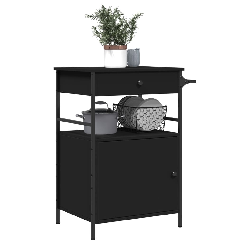 Kuhinjska kolica crna 56 x 43 x 89,5 cm od konstruiranog drva