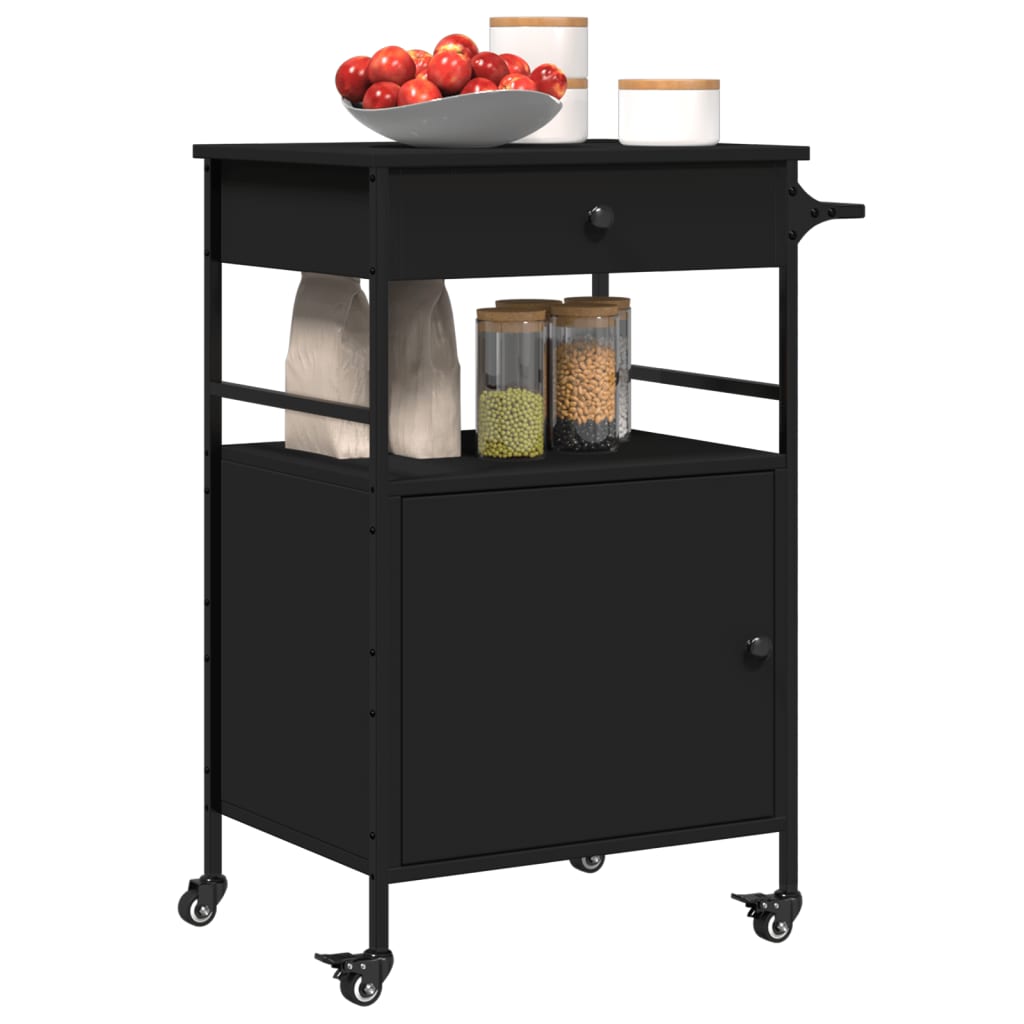 Kuhinjska kolica crna 56 x 43 x 89,5 cm od konstruiranog drva