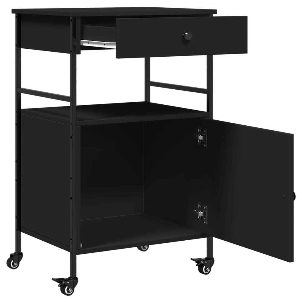 Kuhinjska kolica crna 56 x 43 x 89,5 cm od konstruiranog drva