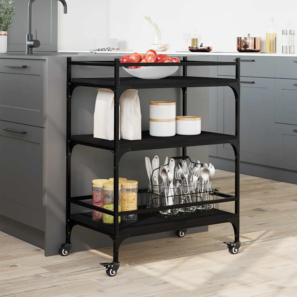 Kuhinjska kolica crna 65 x 40 x 86,5 cm od konstruiranog drva