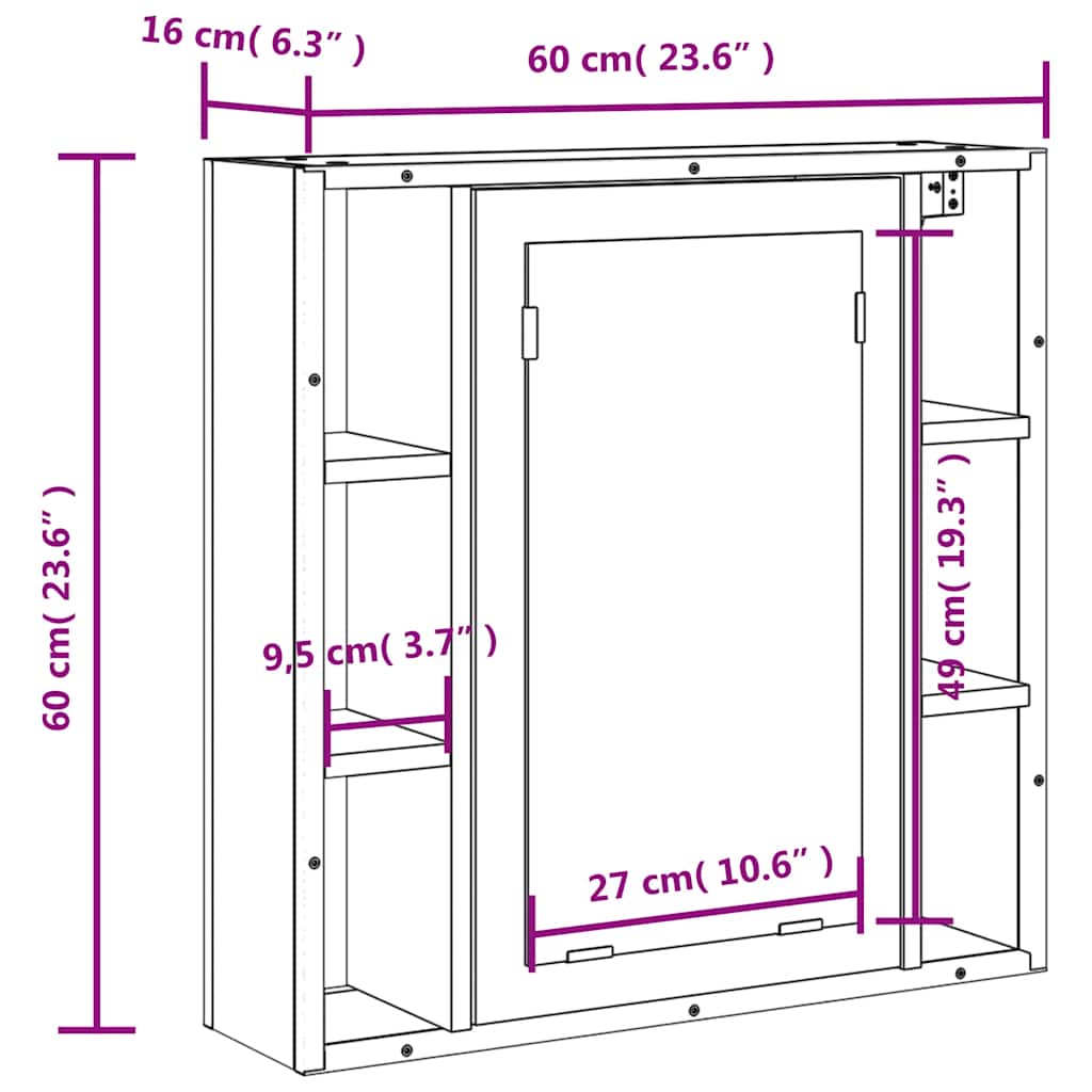 Kupaonski ormarić s ogledalom crni 60 x 16 x 60 cm drveni