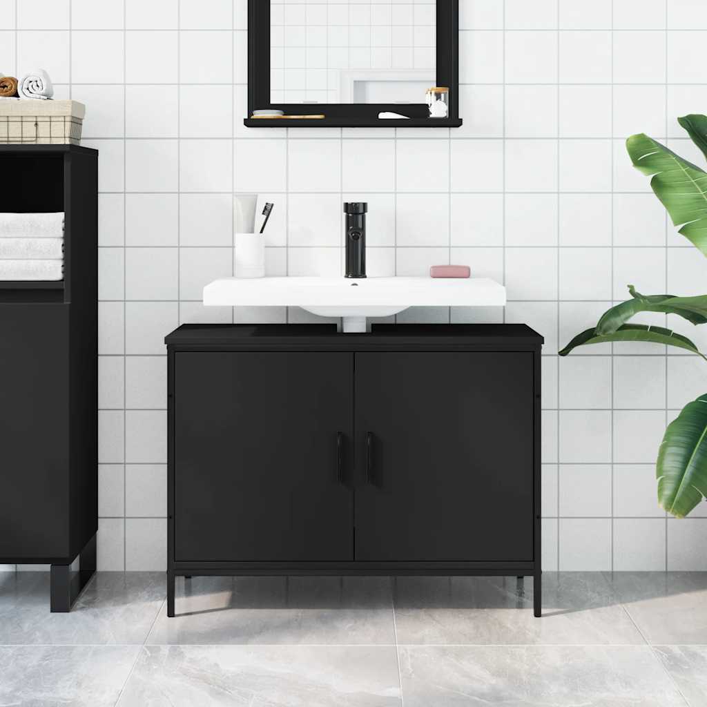 Ormarić za umivaonik crni 80 x 30 x 60 cm konstruirano drvo