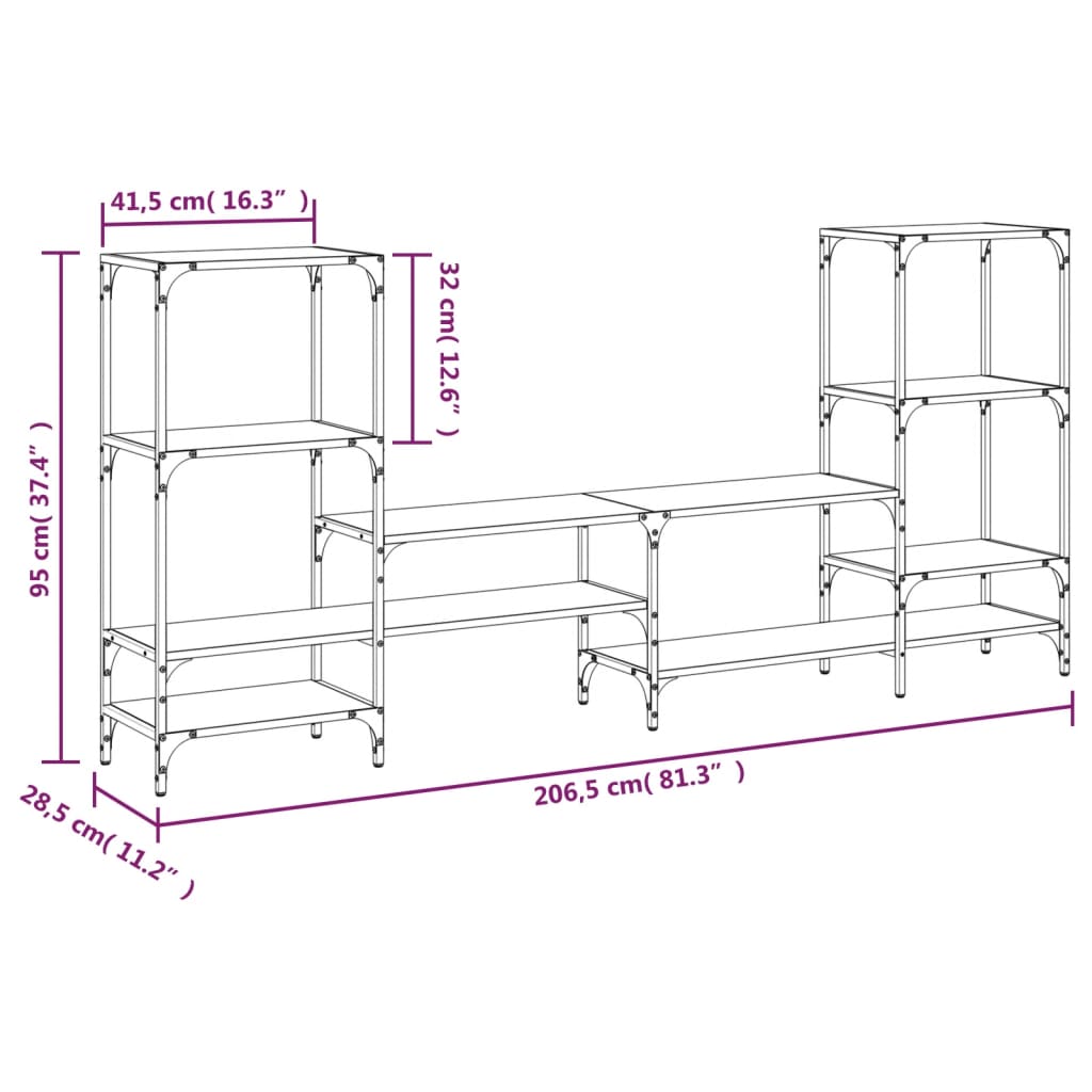 TV ormarić crni 206,5 x 28,5 x 95 cm od konstruiranog drva
