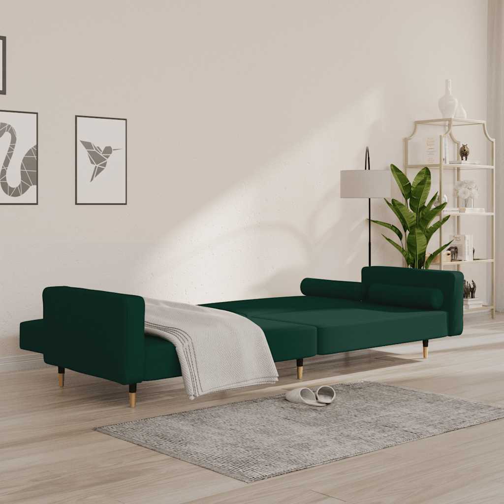Dvosjed na razvlačenje s dva jastuka tamnozeleni baršunasti
