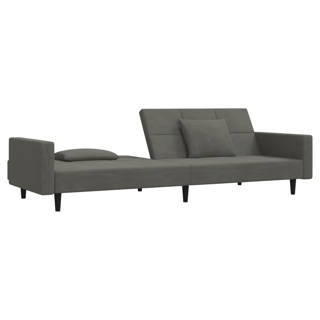Dvosjed na razvlačenje s dva jastuka tamnosivi baršunasti