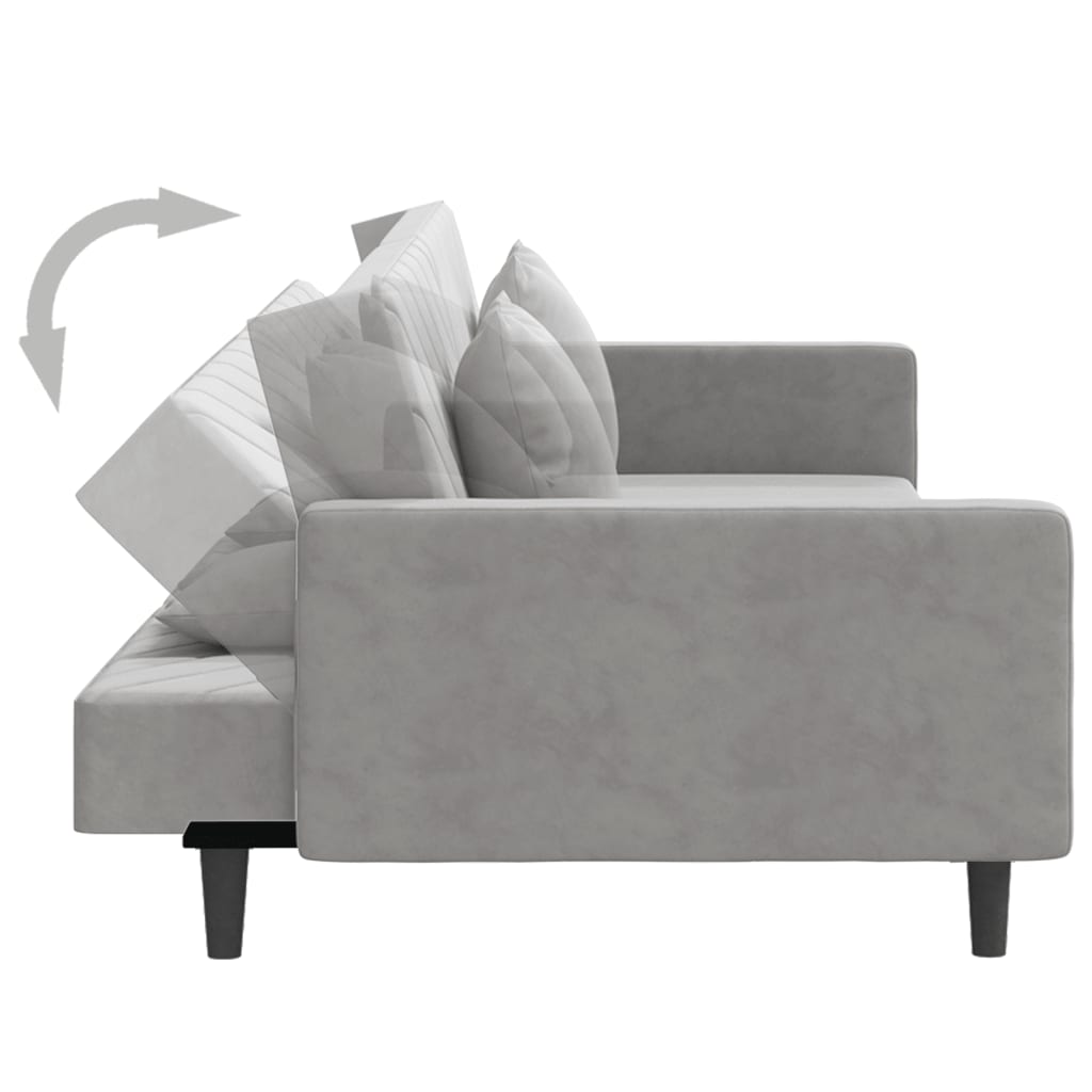 Dvosjed na razvlačenje s dva jastuka svjetlosivi baršunasti