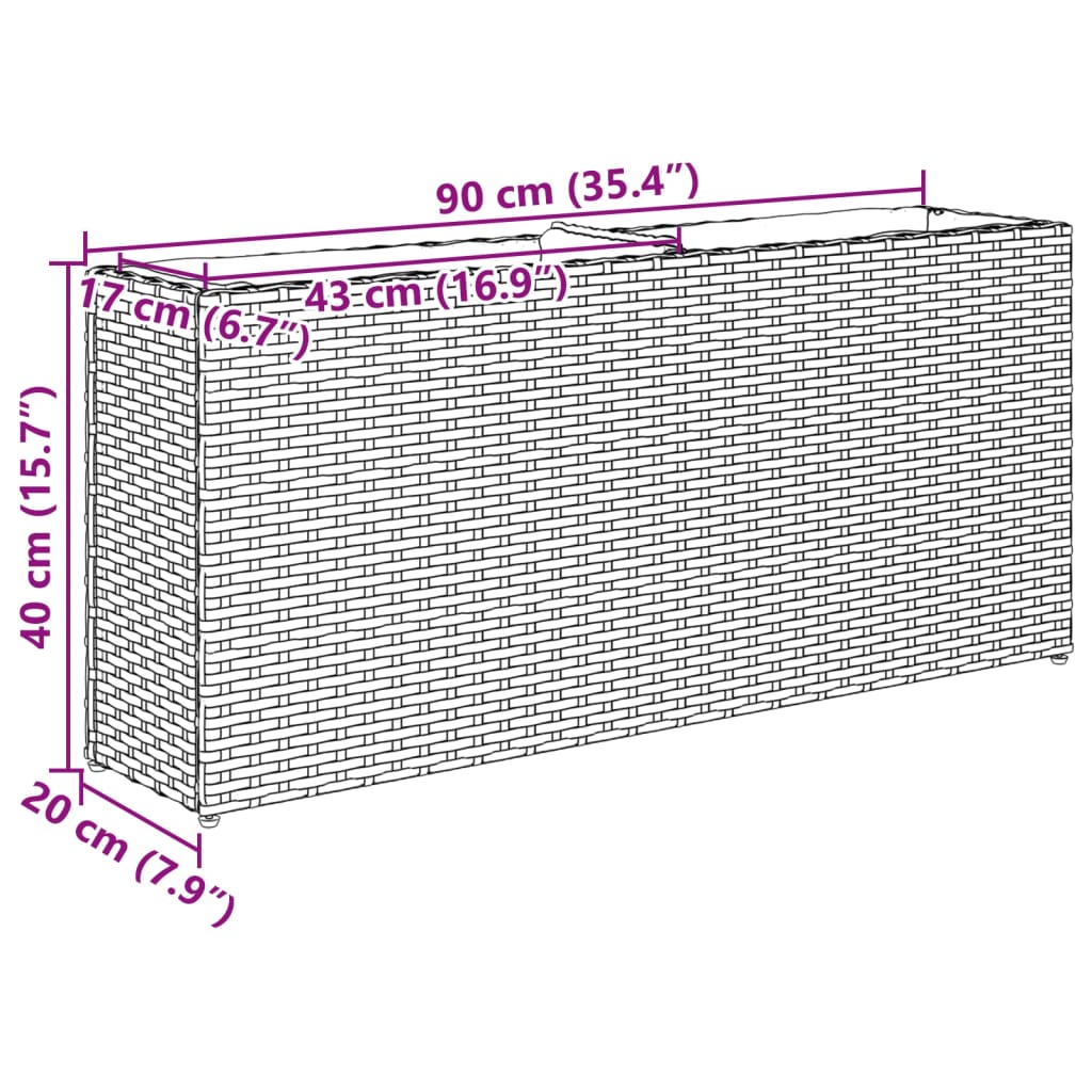 Vrtna sadilica s 2 posude crna 90 x 20 x 40 cm od poliratana
