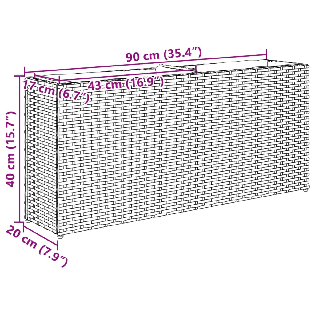 Vrtna sadilica s 2 posude siva 90 x 20 x 40 cm od poliratana