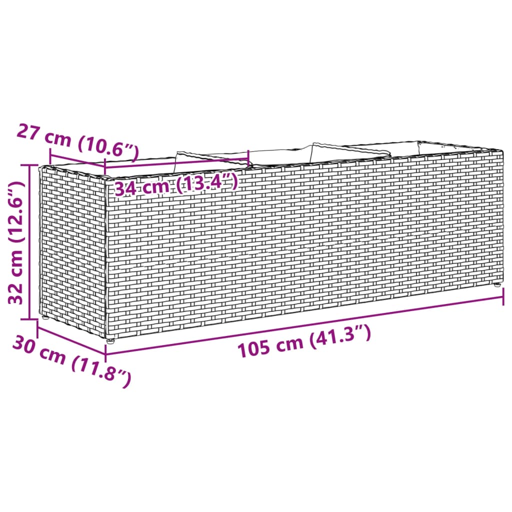 Vrtna sadilica s 3 posude siva 105 x 30 x 32 cm od poliratana
