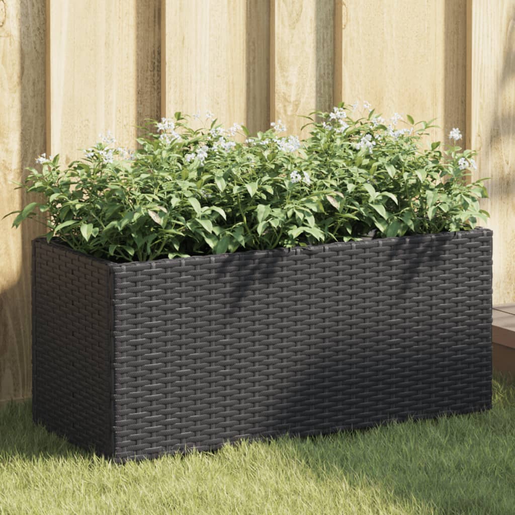 Vrtna sadilica s 2 posude crna 72 x 30 x 32 cm od poliratana