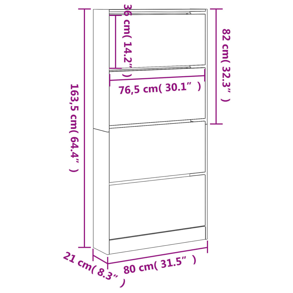 Ormarić za cipele s 4 ladice siva boja hrasta 80x21x163,5 cm