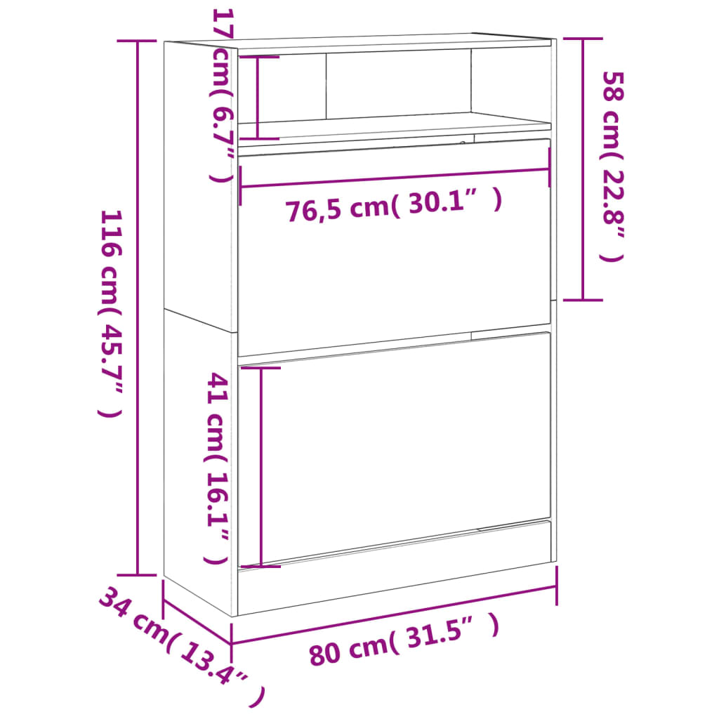 Ormarić za cipele s 2 ladice siva boja betona 80 x 34 x 116 cm