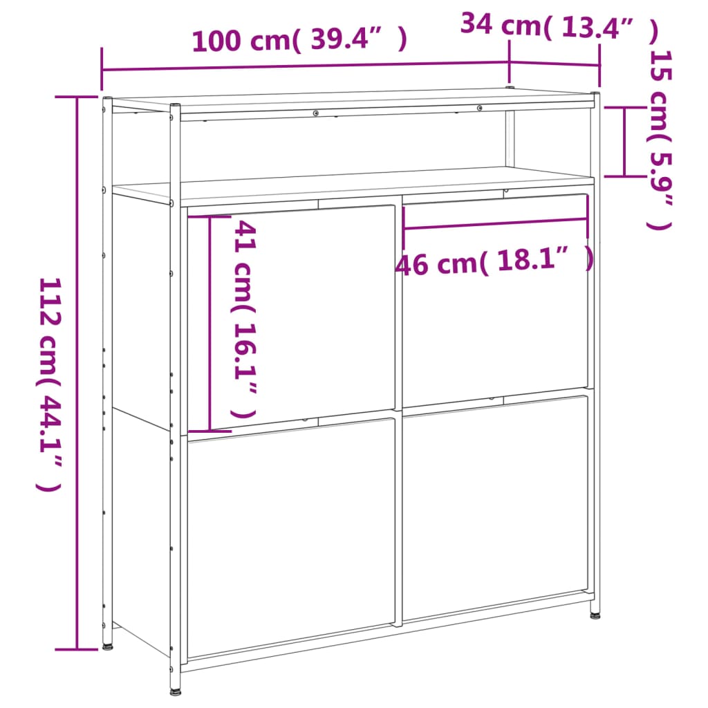 Ormarić za cipele s 4 ladice smeđa boja hrasta 100x34x112 cm