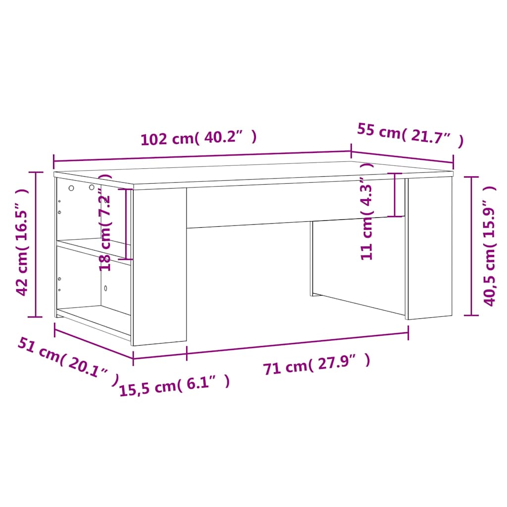Stolić za kavu crni 102 x 55 x 42 cm od konstruiranog drva