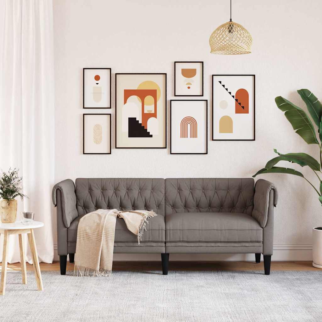 Dvosjed Chesterfield smeđesivi od tkanine