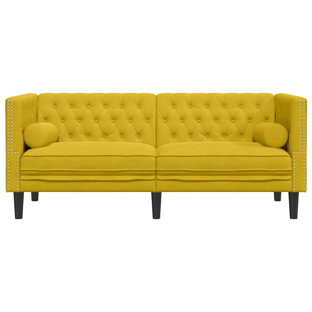 Chesterfield sofa s jastucima za 2 osobe, žuti baršun