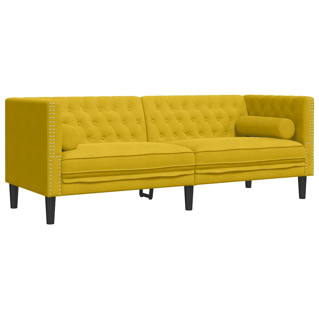 Trosjed Chesterfield s jastučićima žuti baršunasti