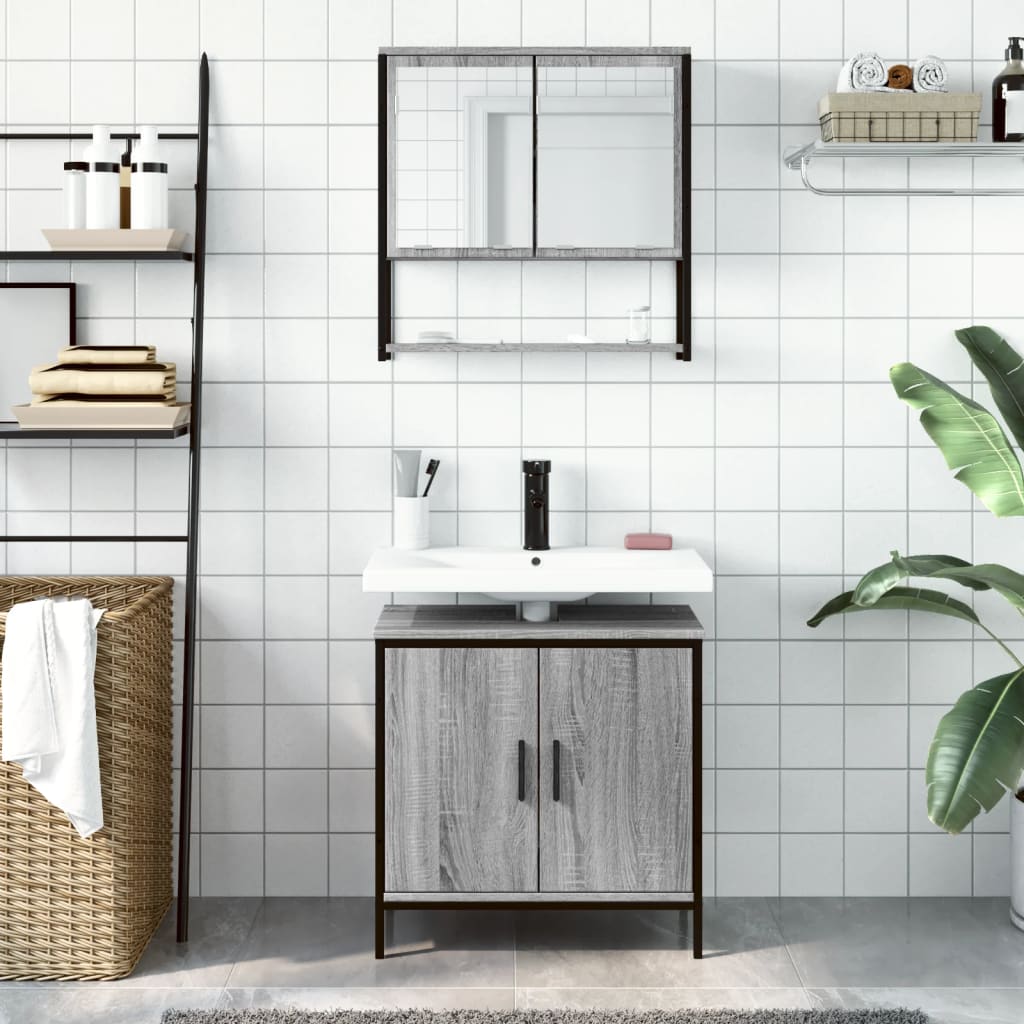 2-dijelni set kupaonskog namještaja siva boja hrasta drveni