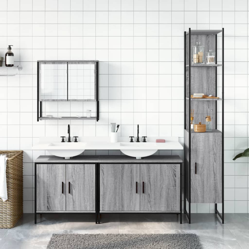 4-dijelni set kupaonskog namještaja siva boja hrasta drveni