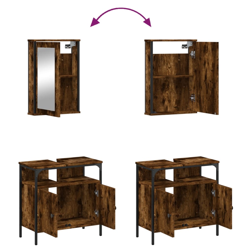 2-dijelni set kupaonskog namještaja dimljena boja hrasta drveni