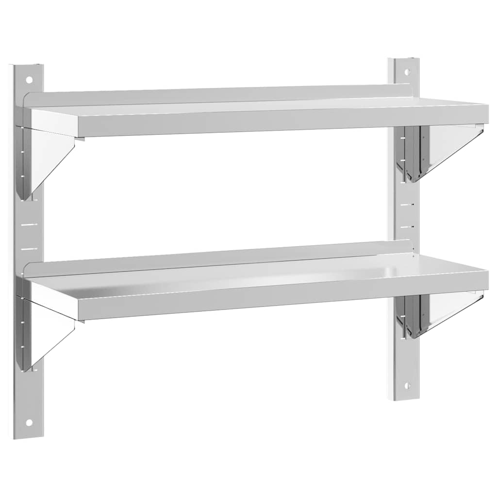 Zidna polica s 2 razine 75x23,5x60 cm srebrna nehrđajući čelik
