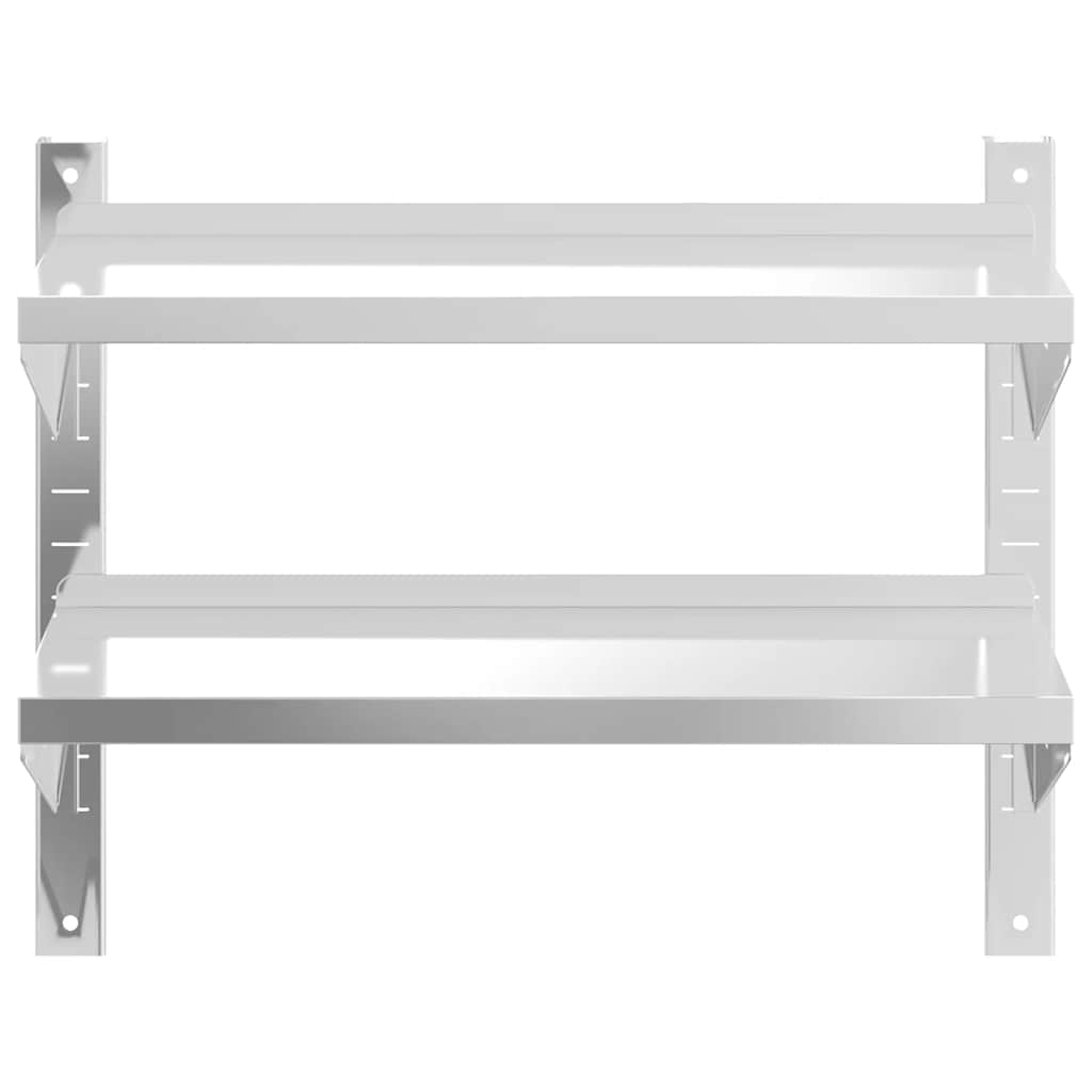 Zidna polica s 2 razine 75x23,5x60 cm srebrna nehrđajući čelik