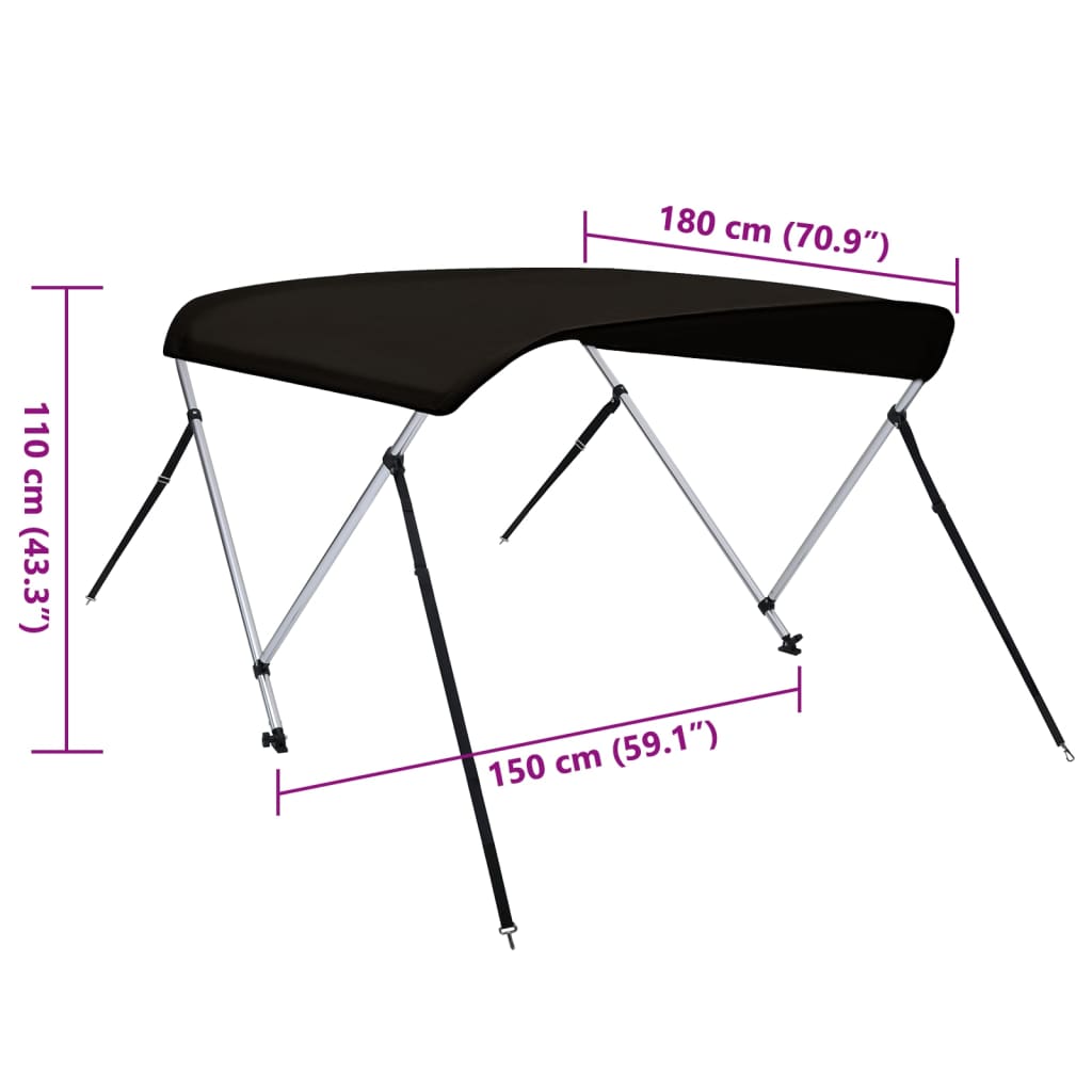 Tenda bimini s 2 luka crna 180x150x110 cm