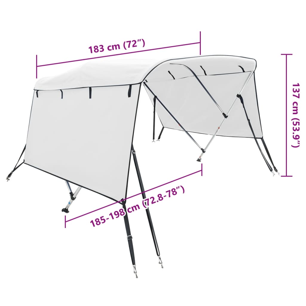 Tenda bimini s 3 luka i bočnim stijenkama 183x(185-198)x137 cm