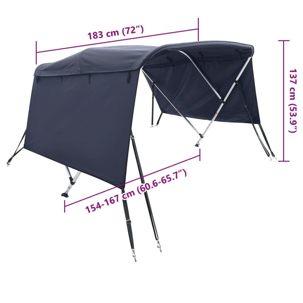 Tenda bimini s 3 luka i bočnim stijenkama 183x(154-167)x137 cm