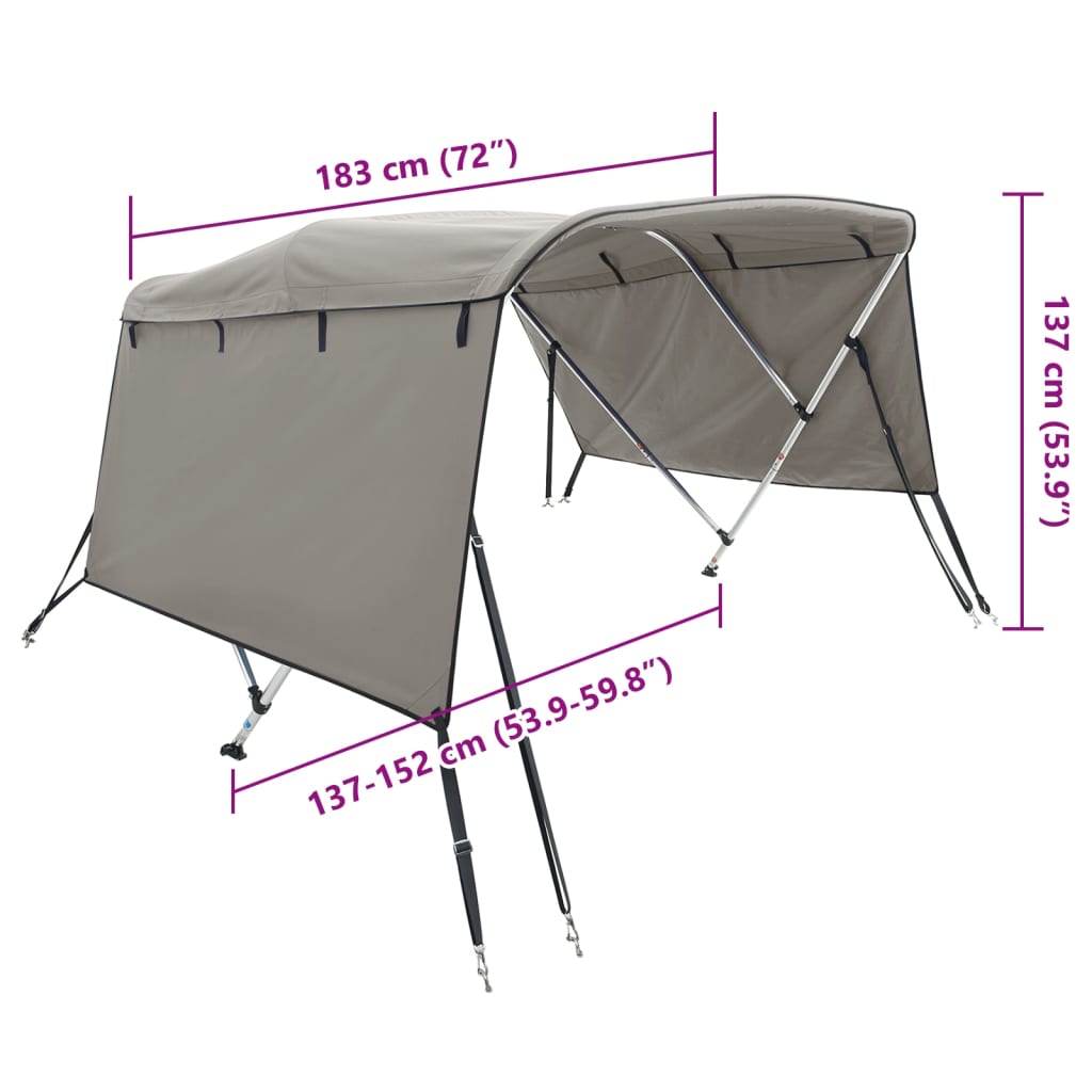 Tenda bimini s 3 luka i bočnim stijenkama 183x(137-152)x137 cm