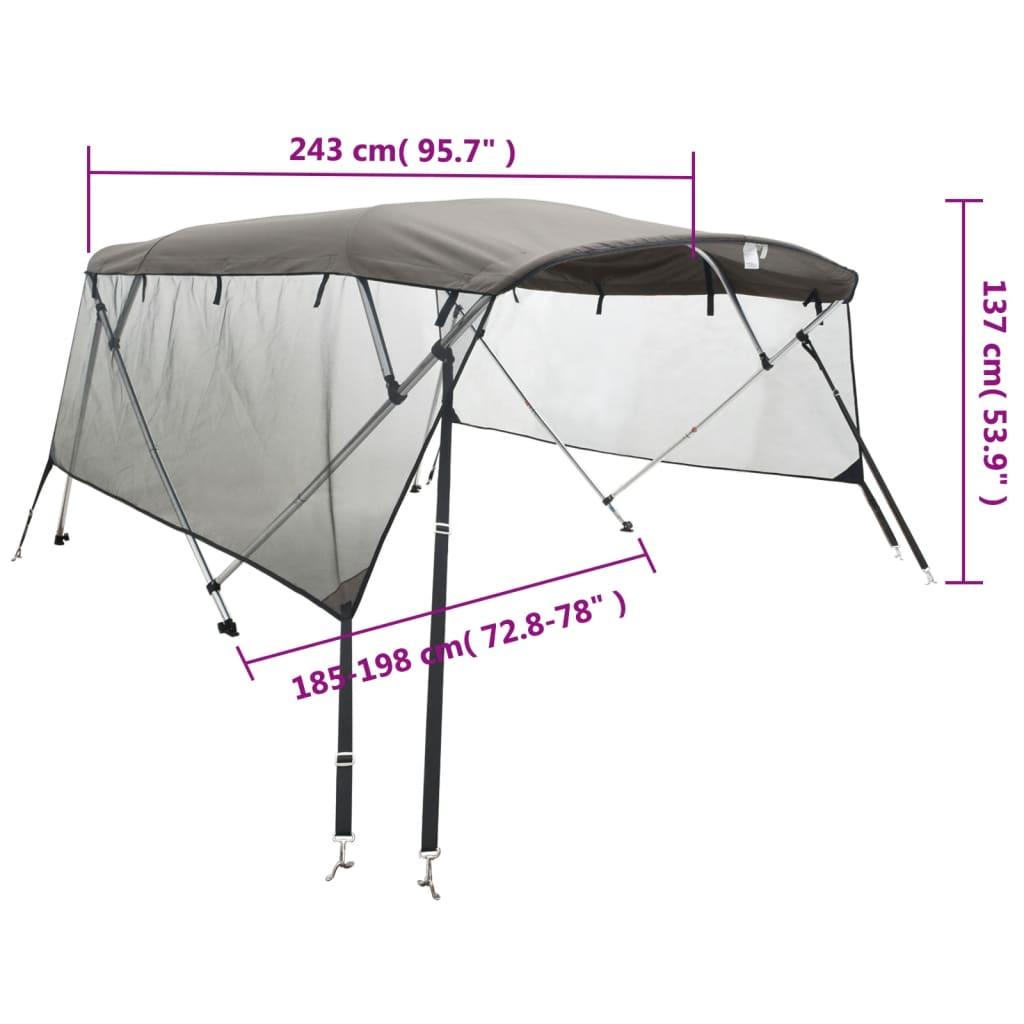 Tenda bimini s 4 luka i mrežastim zidovima 243x(185-198)x137 cm