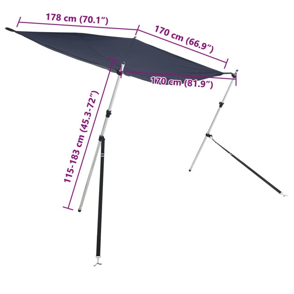 Nastavak za sjenilo s vrhom T oblika modri 170x208x(115-183) cm