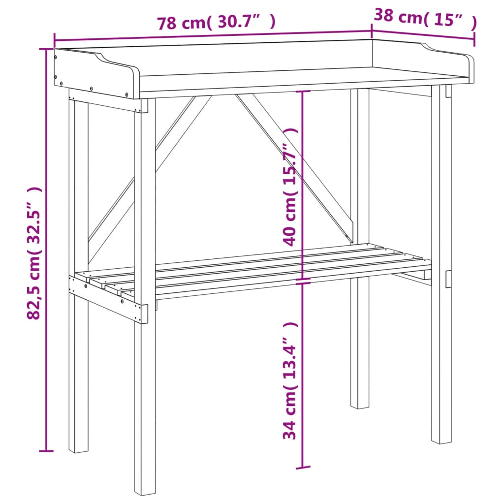 Stol za biljke s policom 78 x 38 x 82,5 cm od masivne jelovine