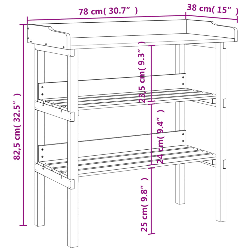 Stol za biljke s policama 78 x 38 x 82,5 cm od masivne jelovine